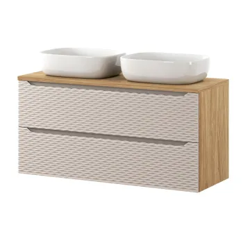 Set mobilier baie, dulap cu sertare si 2 lavoare, 120 cm S Un Smile, Ocean Beige, Comad, MDF/PAL laminat, stejar 556f imagine