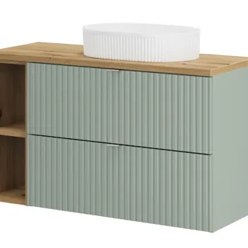 Set mobilier baie, dulap dublu cu lavoar, 100 cm Beyond, Line Reed Green Oak, Comad, MDF/PAL laminat, verde reed 7166 imagine