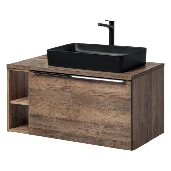 Set mobilier baie, dulap dublu cu lavoar, 100 cm, Santa Fe Oak Black, Comad, PAL laminat, stejar santa fe vintage e937 imagine
