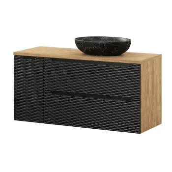 Set mobilier baie, dulap dublu cu lavoar, 120 cm Mona, Ocean Black, Comad, MDF/PAL laminat, negru mat/stejar 1cbf imagine