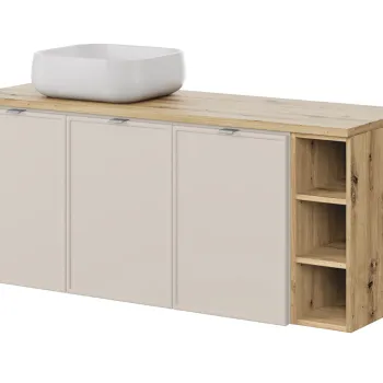 Set mobilier baie, dulap dublu cu lavoar, 140 cm Artisan Un Nika, Bella Cashmere, Comad, MDF/PAL laminat, casmir mat 97f0 imagine