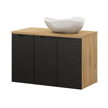 Set mobilier baie, dulap dublu cu lavoar, 90 cm, Luxor Black, Comad, MDF/PAL laminat, negru mat/stejar 7562 imagine