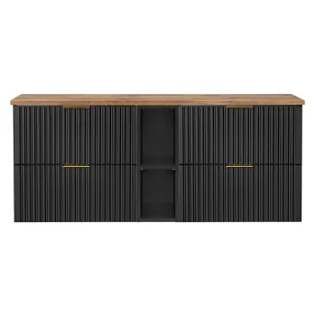 Set mobilier baie, dulap dublu pentru lavoar, 140 cm Wotan 81-01, Adel Black, Comad, MDF/PAL laminat, negru mat/gri piatra a53f imagine