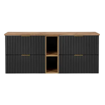 Set mobilier baie, dulap dublu pentru lavoar, 140 cm Wotan 81-01, Adel Black, Comad, MDF/PAL laminat, negru mat/stejar wotan 163e imagine