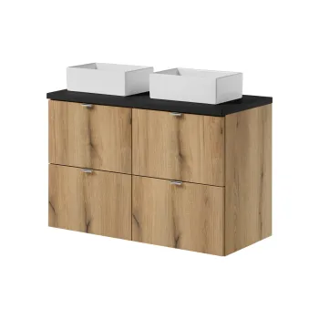 Set mobilier baie, dulap dublu si 2 lavoare, 100 cm S Un Gaja, Nova Oak Black, Comad, MDF/PAL laminat, stejar coast evoke 41ed imagine