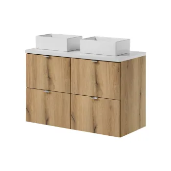 Set mobilier baie, dulap dublu si 2 lavoare, 100 cm S Un Gaja, Nova Oak White, Comad, MDF/PAL laminat, stejar coast evoke b0cf imagine