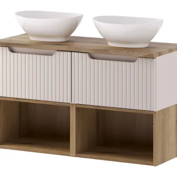 Set mobilier baie, dulap dublu si 2 lavoare, 100 cm S Un Lola, Nova Cashmere Oak, Comad, MDF/PAL laminat, casmir mat b864 imagine
