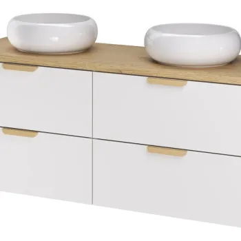 Set mobilier baie, dulap dublu si 2 lavoare, 120 cm, Aster White Cremona, Comad, MDF/PAL laminat, alb mat af85 imagine