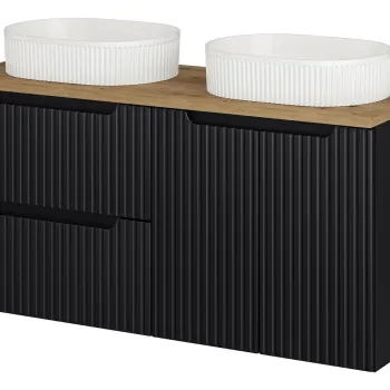 Set mobilier baie, dulap dublu si 2 lavoare, 120 cm Beyond, Nova Black Oak, Comad, MDF/PAL laminat, negru mat d609 imagine