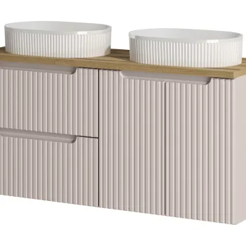 Set mobilier baie, dulap dublu si 2 lavoare, 120 cm D S Un Beyond, Nova Cashmere Oak, Comad, MDF/PAL laminat, casmir mat 95a2 imagine