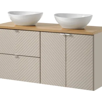 Set mobilier baie, dulap dublu si 2 lavoare, 120 cm D S Un Lola, Viva Cashmere Oak, Comad, MDF/PAL laminat, casmir mat dbd2 imagine