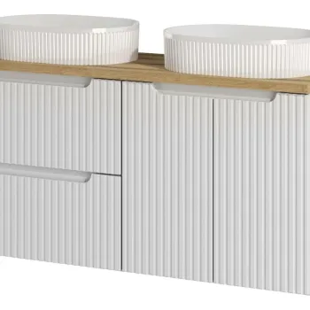 Set mobilier baie, dulap dublu si 2 lavoare, 120 cm D Un Beyond, Nova White Oak, Comad, MDF/PAL laminat, alb mat 6721 imagine