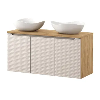 Set mobilier baie, dulap dublu si 2 lavoare, 120 cm D Un Cloud, Luxor Beige, Comad, MDF/PAL laminat, stejar fe73 imagine