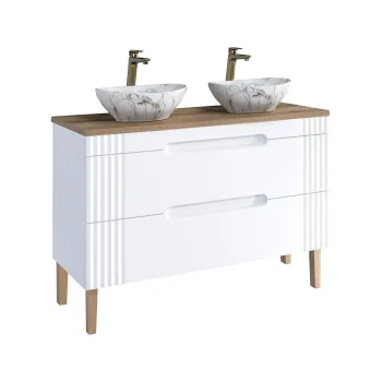 Set mobilier baie, dulap dublu si 2 lavoare, 120 cm, Fiji White, Comad, MDF/PAL laminat, alb f504 imagine