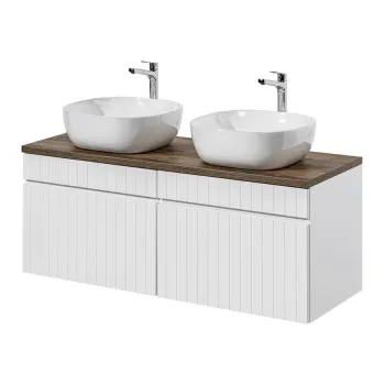 Set mobilier baie, dulap dublu si 2 lavoare, 120 cm, Iconic White, Comad, MDF/PAL laminat, alb/stejar santa fe vintage a50c imagine