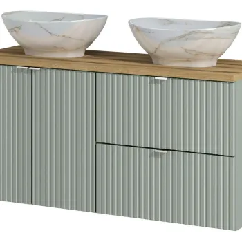 Set mobilier baie, dulap dublu si 2 lavoare, 120 cm, Line Reed Green Oak, Comad, MDF/PAL laminat, verde reed 3f0f imagine