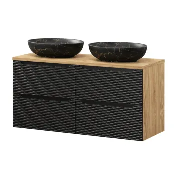 Set mobilier baie, dulap dublu si 2 lavoare, 120 cm Mona, Ocean Black, Comad, MDF/PAL laminat, negru mat/stejar d8bf imagine