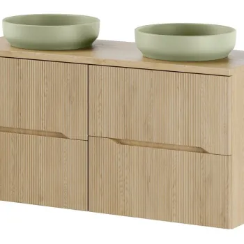 Set mobilier baie, dulap dublu si 2 lavoare, 120 cm, Nordic Cremona, Comad, MDF/PAL laminat, stejar cremona 0bf2 imagine