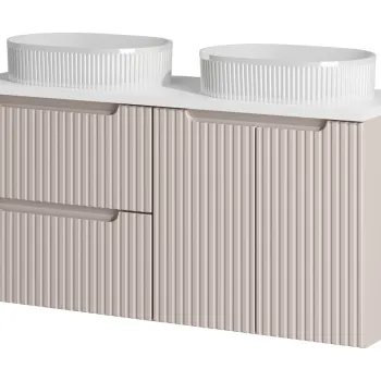 Set mobilier baie, dulap dublu si 2 lavoare, 120 cm, Nova Cashmere White, Comad, MDF/PAL laminat, casmir mat f3b5 imagine