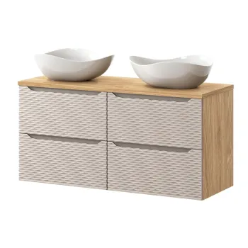 Set mobilier baie, dulap dublu si 2 lavoare, 120 cm S Un Cloud, Ocean Beige, Comad, MDF/PAL laminat, stejar bef9 imagine