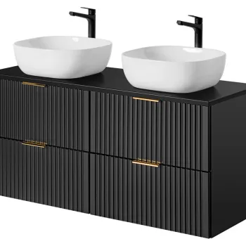 Set mobilier baie, dulap dublu si 2 lavoare, 120 cm Smile, Adel Black, Comad, MDF/PAL laminat, negru mat ae93 imagine