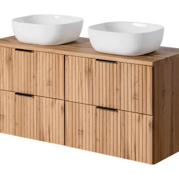 Set mobilier baie, dulap dublu si 2 lavoare, 120 cm Smile, Adel Oak, Comad, MDF/PAL laminat, stejar wotan 8220 imagine