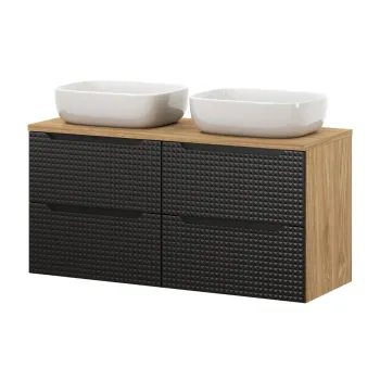 Set mobilier baie, dulap dublu si 2 lavoare, 120 cm Smile, Luxor Black, Comad, MDF/PAL laminat, negru mat/stejar 4245 imagine