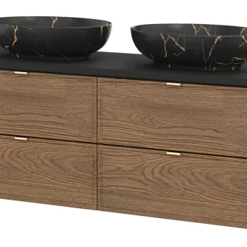 Set mobilier baie, dulap dublu si 2 lavoare, 120 cm, Talia Casella Black, Comad, MDF/PAL laminat, stejar casella/negru mat a2c5 imagine