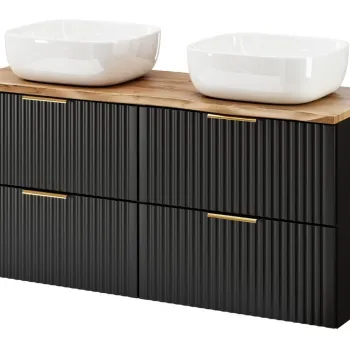 Set mobilier baie, dulap dublu si 2 lavoare, 120 cm Wotan, Adel Black, Comad, MDF/PAL laminat, negru mat ba62 imagine