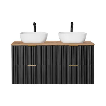 Set mobilier baie, dulap dublu si 2 lavoare, 120 cm Wotan Un 6252, Adel Black, Comad, MDF/PAL laminat, negru mat 3d03 imagine