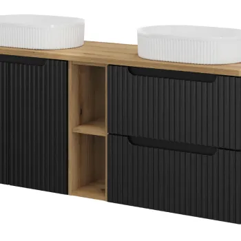Set mobilier baie, dulap dublu si 2 lavoare, 140 cm  Beyond, Nova Black Oak, Comad, MDF/PAL laminat, negru mat 4f11 imagine