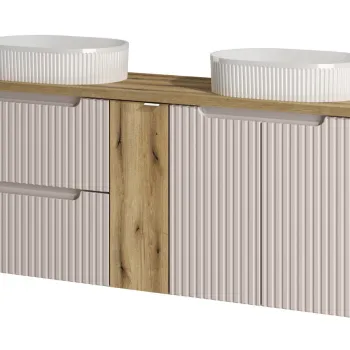 Set mobilier baie, dulap dublu si 2 lavoare, 140 cm D S Un Beyond, Nova Cashmere Oak, Comad, MDF/PAL laminat, casmir mat 7b7e imagine