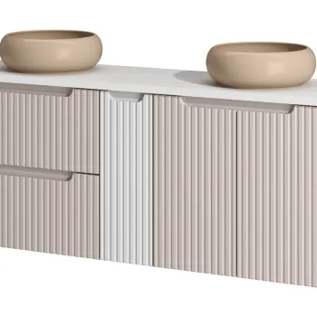 Set mobilier baie, dulap dublu si 2 lavoare, 140 cm D S Un Wik, Nova Cashmere White, Comad, MDF/PAL laminat, casmir mat 127f imagine