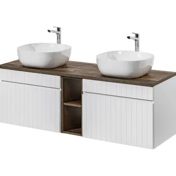Set mobilier baie, dulap dublu si 2 lavoare, 140 cm, Iconic White, Comad, MDF/PAL laminat, alb/stejar santa fe vintage e5db imagine