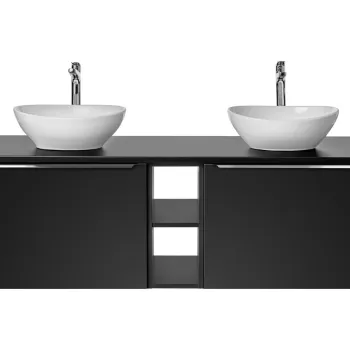 Set mobilier baie, dulap dublu si 2 lavoare, 140 cm Lola, Santa Fe Black, Comad, MDF/PAL laminat, negru mat 4644 imagine