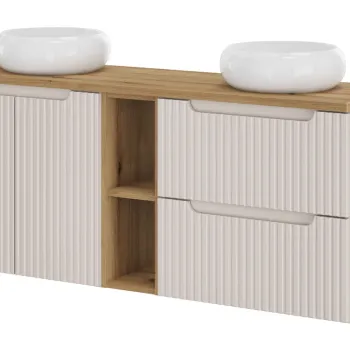 Set mobilier baie, dulap dublu si 2 lavoare, 140 cm, Nova Cashmere Oak, Comad, MDF/PAL laminat, casmir mat 2bf7 imagine