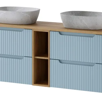Set mobilier baie, dulap dublu si 2 lavoare, 140 cm, Nova Denim Oak, Comad, MDF/PAL laminat, stejar coast evoke 49c9 imagine
