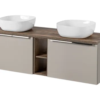 Set mobilier baie, dulap dublu si 2 lavoare, 140 cm, Santa Fe Taupe, Comad, MDF/PAL laminat, gri/stejar santa fe vintage c138 imagine