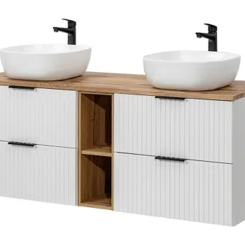 Set mobilier baie, dulap dublu si 2 lavoare, 140 cm Wotan, Adel White, Comad, MDF/PAL laminat, alb mat 54a2 imagine