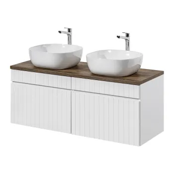 Set mobilier baie, dulap dublu si 2 lavoare, 160 cm, Iconic White, Comad, MDF/PAL laminat, alb/stejar santa fe vintage b987 imagine