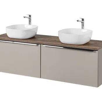 Set mobilier baie, dulap dublu si 2 lavoare, 160 cm, Santa Fe Taupe, Comad, MDF/PAL laminat, gri/stejar santa fe vintage 4908 imagine