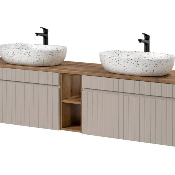Set mobilier baie, dulap dublu si 2 lavoare, 180 cm Coast Evoke, Iconic Cashmere, Comad, MDF/PAL laminat, casmir mat 85dc imagine