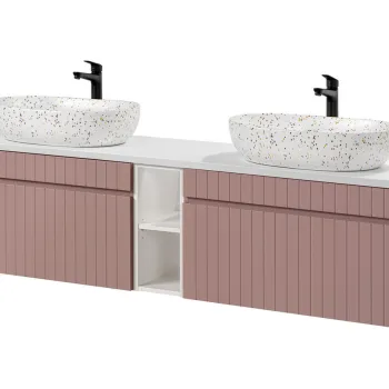 Set mobilier baie, dulap dublu si 2 lavoare, 180 cm, Iconic Rose, Comad, MDF/PAL laminat, roz antic/alb 1528 imagine