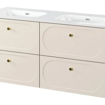 Set mobilier baie, dulap dublu si lavoar dublu, 120 cm, Donna Sand, Comad, MDF/PAL laminat, nisipiu 7e6c imagine