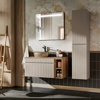 Set mobilier baie Iconic Cashmere 100 cm, dulap inalt si masca cu lavoar, Comad, MDF/PAL, casmir 5d83 imagine