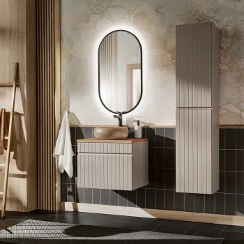 Set mobilier baie Iconic Cashmere 60 cm, dulap inalt si masca cu lavoar, Comad, MDF/PAL, casmir 39e2 imagine