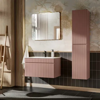 Set mobilier baie Iconic Rose 80 cm, dulap inalt si masca cu lavoar, Comad, MDF/PAL, roz 81a7 imagine