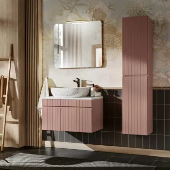 Set mobilier baie Iconic Rose Lili 80 cm, dulap inalt si masca cu lavoar, Comad, MDF/PAL, roz b410 imagine