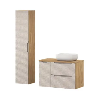Set mobilier baie Luxor Beige 90 cm, dulap inalt si masca cu lavoar, Comad, MDF/PAL, bej 1456 imagine