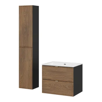 Set mobilier baie, masca cu lavoar si dulap inalt, 60 cm, Talia Casella, Comad, MDF/PAL laminat, stejar casella/negru mat 1bcc imagine
